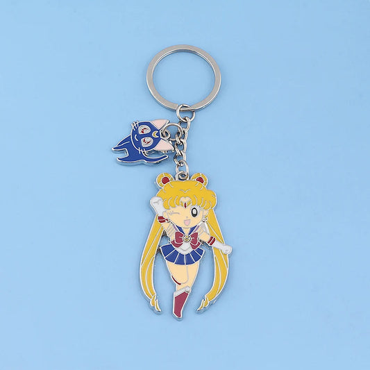 Anime Star Moon Metal Keychain Cosplay Tsukino Usagi Luna Cat Sailormoon Props Key Chain Pendant Keyring Jewelry Bag Ornament SS69