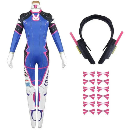 Anime Woman Jumpsuit Tights Dva Cosplay Costume Game Zentai Wig Cosplay Props Headphone Suit D.Va Cos Party Halloween Costumes - SS69