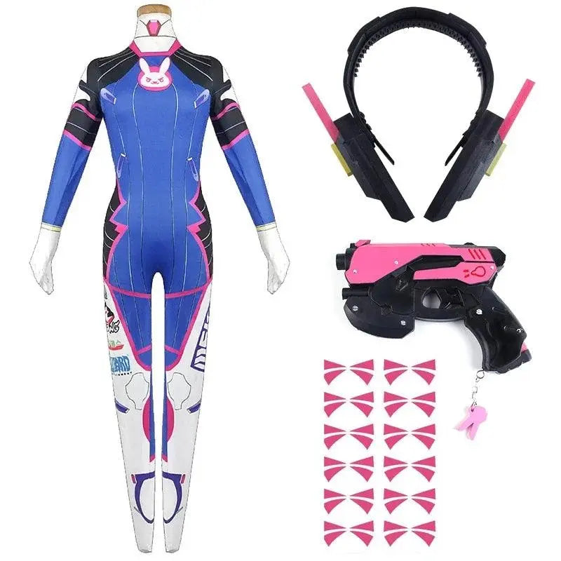 Anime Woman Jumpsuit Tights Dva Cosplay Costume Game Zentai Wig Cosplay Props Headphone Suit D.Va Cos Party Halloween Costumes - SS69