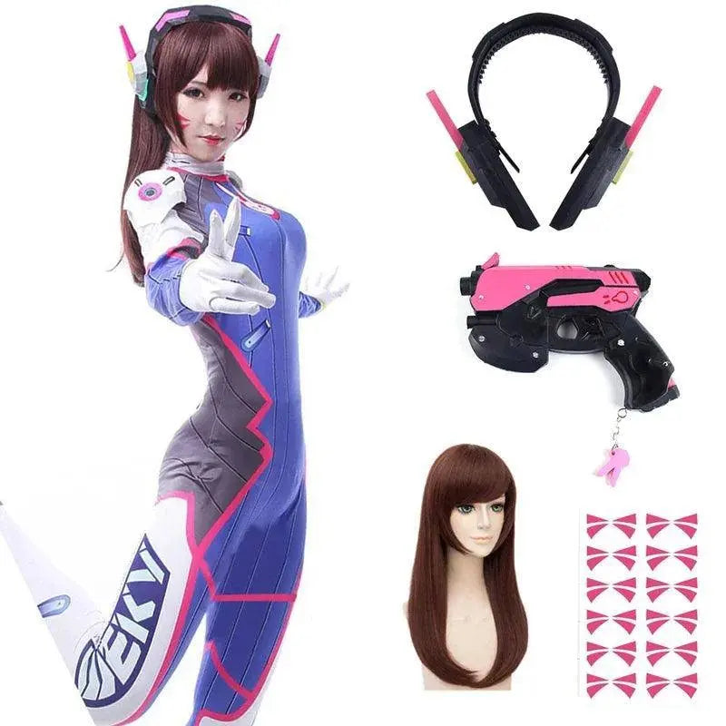 Anime Woman Jumpsuit Tights Dva Cosplay Costume Game Zentai Wig Cosplay Props Headphone Suit D.Va Cos Party Halloween Costumes - SS69