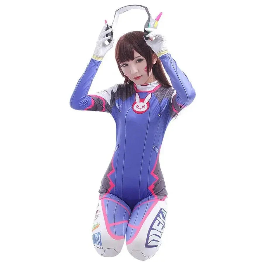 Anime Woman Jumpsuit Tights Dva Cosplay Costume Game Zentai Wig Cosplay Props Headphone Suit D.Va Cos Party Halloween Costumes - SS69
