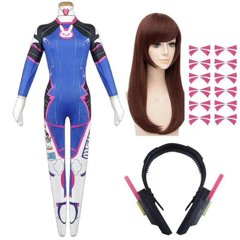 Anime Woman Jumpsuit Tights Dva Cosplay Costume Game Zentai Wig Cosplay Props Headphone Suit D.Va Cos Party Halloween Costumes - SS69