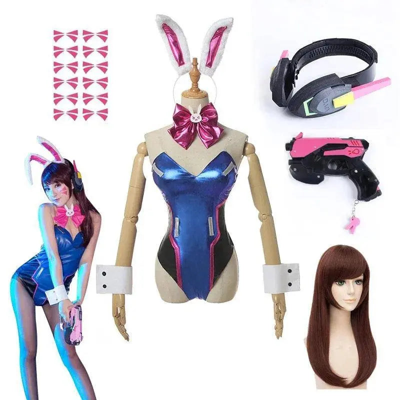 Anime Woman Jumpsuit Tights Dva Cosplay Costume Game Zentai Wig Cosplay Props Headphone Suit D.Va Cos Party Halloween Costumes - SS69