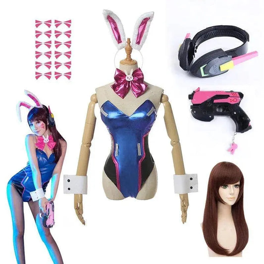 Anime Woman Jumpsuit Tights Dva Cosplay Costume Game Zentai Wig Cosplay Props Headphone Suit D.Va Cos Party Halloween Costumes - SS69