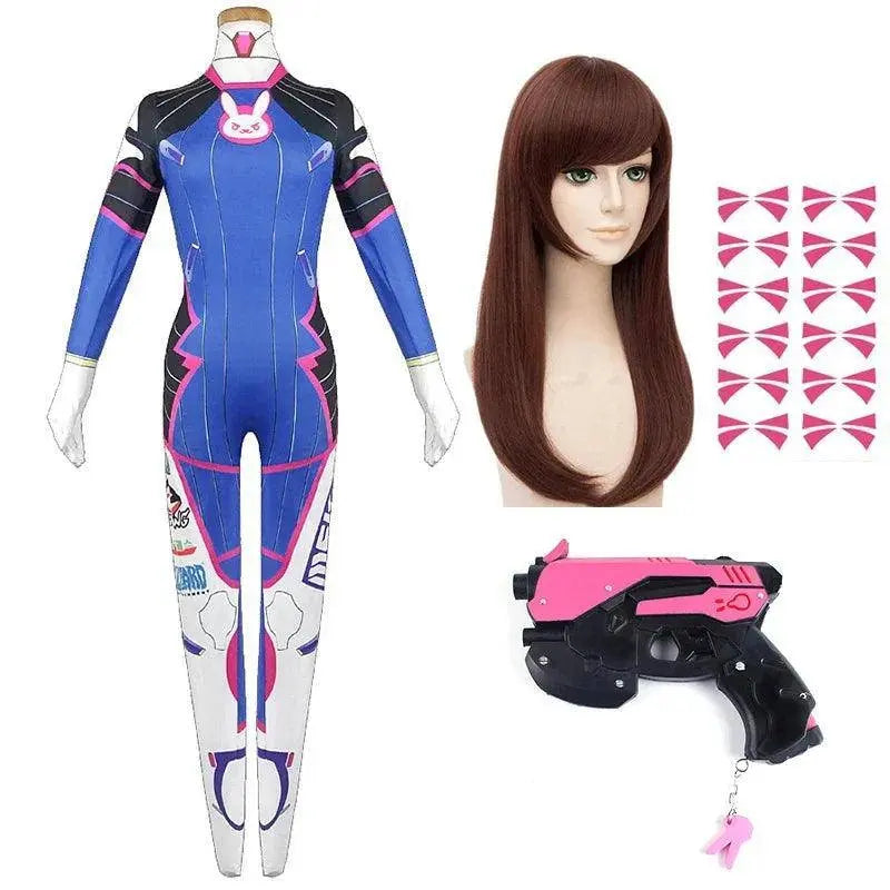 Anime Woman Jumpsuit Tights Dva Cosplay Costume Game Zentai Wig Cosplay Props Headphone Suit D.Va Cos Party Halloween Costumes - SS69