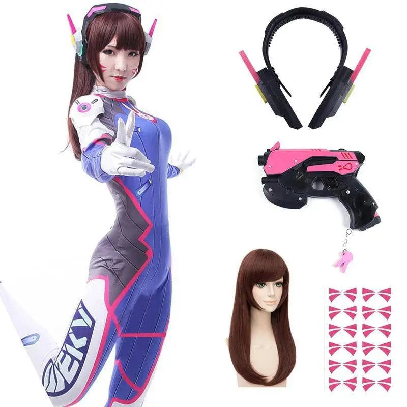 Anime Woman Jumpsuit Tights Dva Cosplay Costume Game Zentai Wig Cosplay Props Headphone Suit D.Va Cos Party Halloween Costumes - SS69