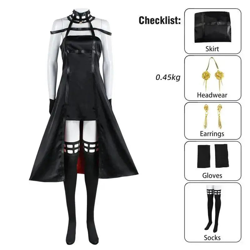 Anime Yor Forger Family Cosplay Costumes Black Dress Hair Accessories White Socks Gloves Earrings Halloween Props for Women Girl SS69