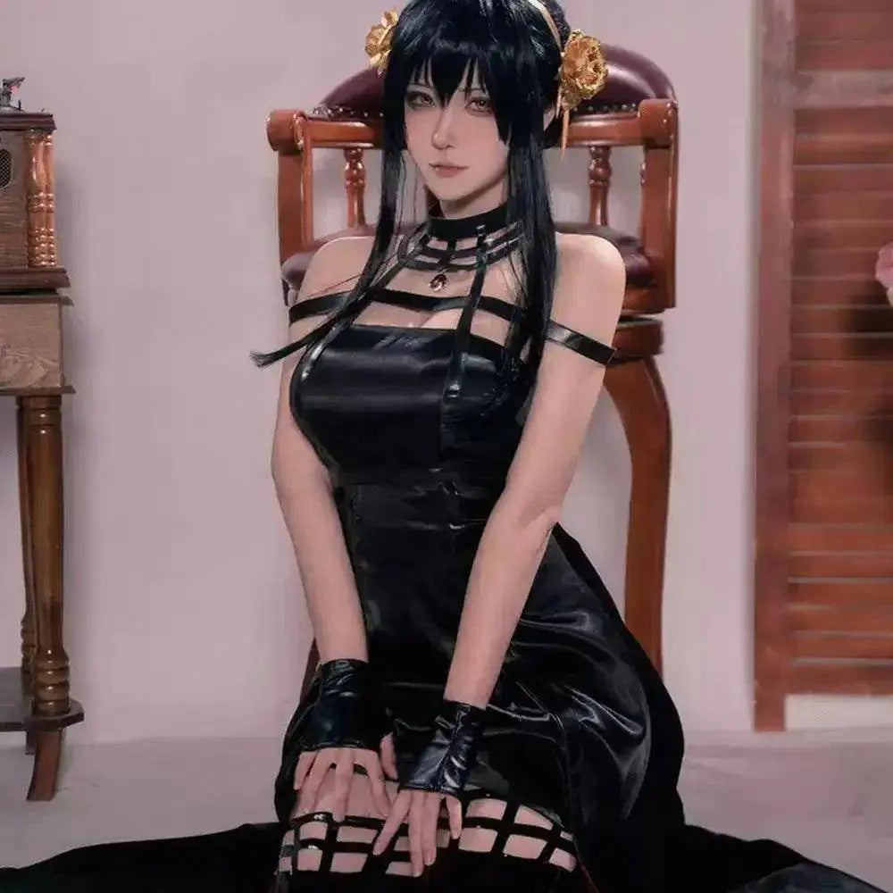 Anime Yor Forger Family Cosplay Costumes Black Dress Hair Accessories White Socks Gloves Earrings Halloween Props for Women Girl SS69