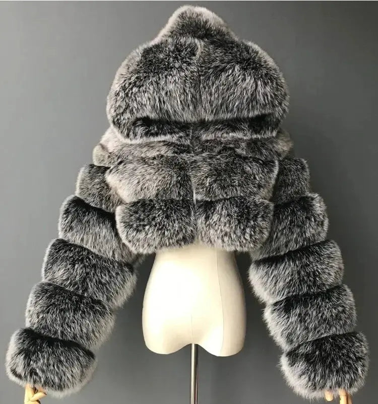 Autumn Furry Cropped Faux Fur Coats Jackets Fluffy Top Coat SS69