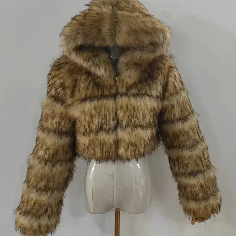 Autumn Furry Cropped Faux Fur Coats Jackets Fluffy Top Coat SS69