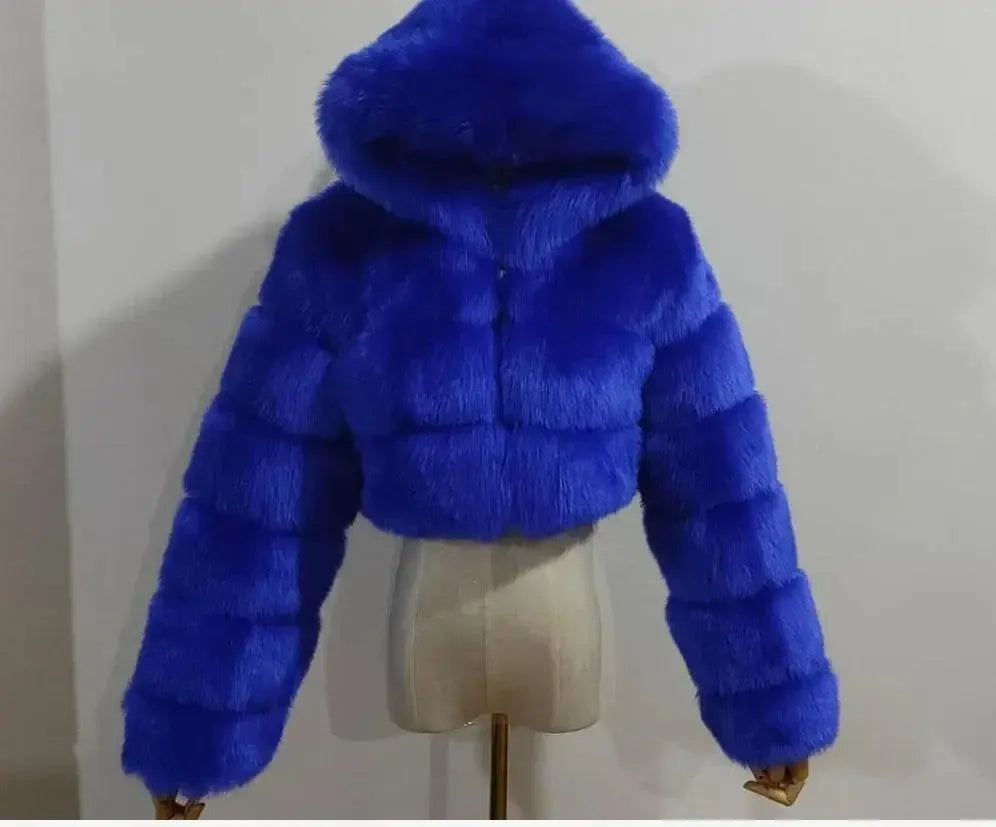 Autumn Furry Cropped Faux Fur Coats Jackets Women Fluffy Top Coat Hooded Straight Short Winter Fur Jacket Fashion Streetwear New - SS69