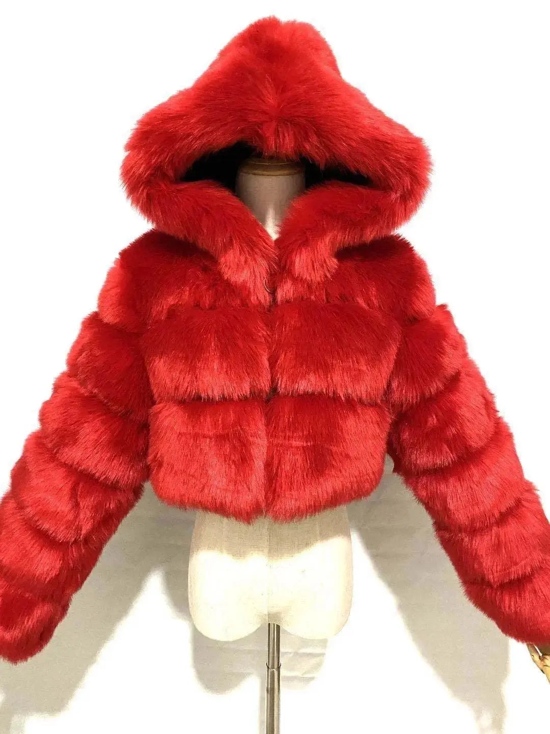 Autumn Furry Cropped Faux Fur Coats Jackets Women Fluffy Top Coat Hooded Straight Short Winter Fur Jacket Fashion Streetwear New - SS69