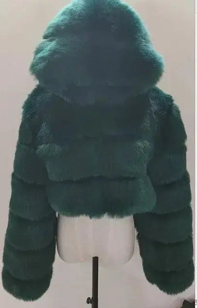 Autumn Furry Cropped Faux Fur Coats Jackets Women Fluffy Top Coat Hooded Straight Short Winter Fur Jacket Fashion Streetwear New - SS69
