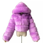 Autumn Furry Cropped Faux Fur Coats Jackets Women Fluffy Top Coat Hooded Straight Short Winter Fur Jacket Fashion Streetwear New - SS69