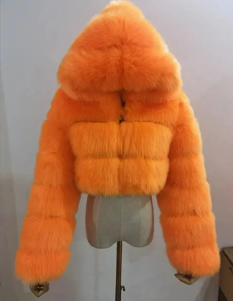 Autumn Furry Cropped Faux Fur Coats Jackets Fluffy Top Coat SS69