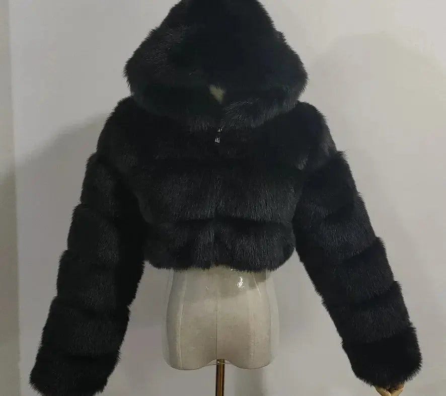 Autumn Furry Cropped Faux Fur Coats Jackets Fluffy Top Coat SS69