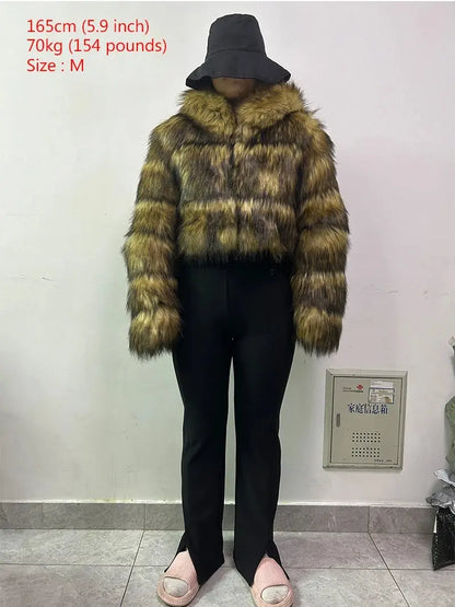 Autumn Furry Cropped Faux Fur Coats Jackets Fluffy Top Coat SS69