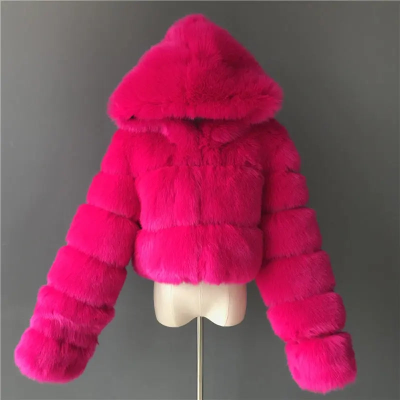 Autumn Furry Cropped Faux Fur Coats Jackets Fluffy Top Coat SS69