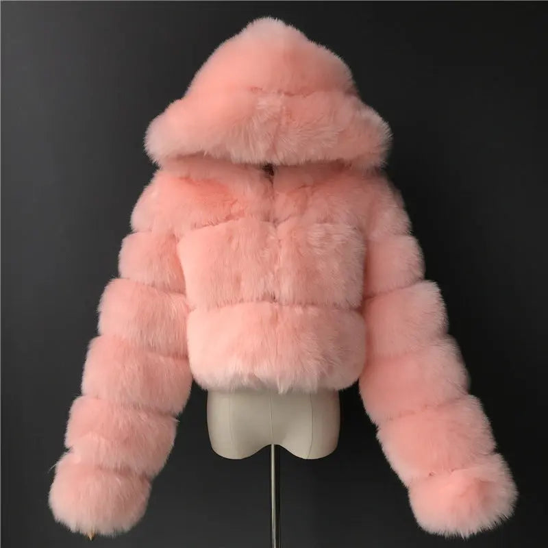Autumn Furry Cropped Faux Fur Coats Jackets Fluffy Top Coat SS69