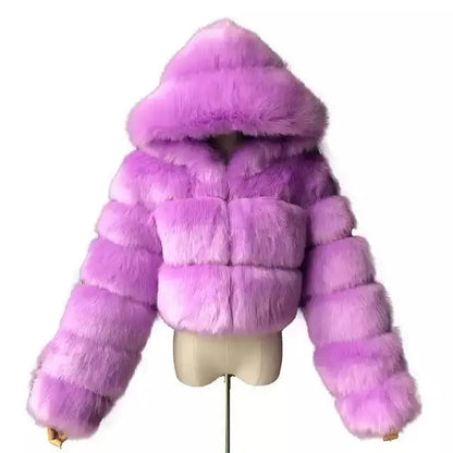 Autumn Furry Cropped Faux Fur Coats Jackets Fluffy Top Coat SS69