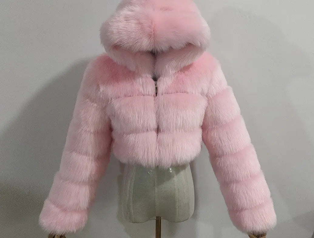 Autumn Furry Cropped Faux Fur Coats Jackets Fluffy Top Coat SS69