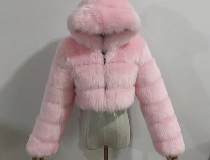 Autumn Furry Cropped Faux Fur Coats Jackets Fluffy Top Coat SS69
