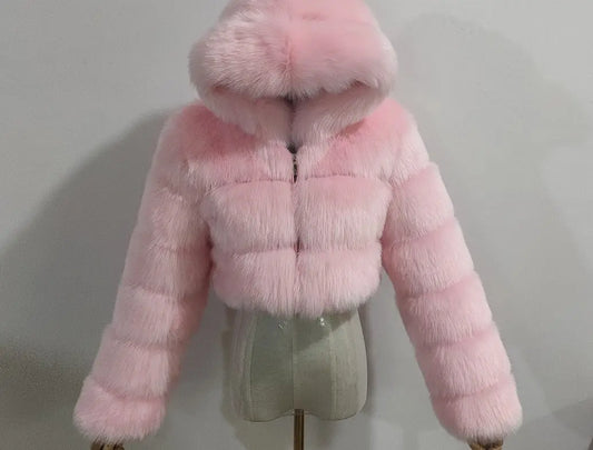Autumn Furry Cropped Faux Fur Coats Jackets Fluffy Top Coat SS69