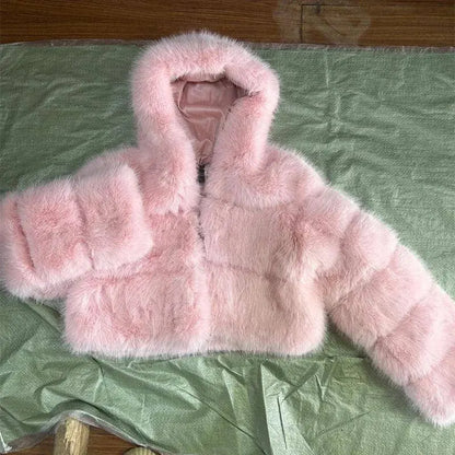 Autumn Furry Cropped Faux Fur Coats Jackets Fluffy Top Coat SS69