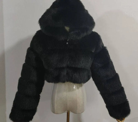 Autumn Furry Cropped Faux Fur Coats Jackets Fluffy Top Coat SS69