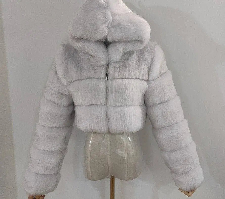 Autumn Furry Cropped Faux Fur Coats Jackets Fluffy Top Coat SS69