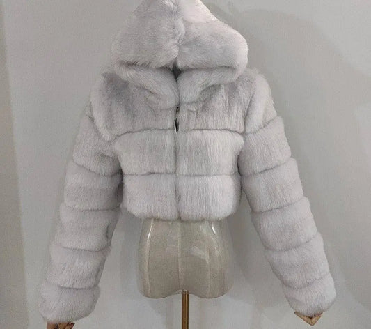Autumn Furry Cropped Faux Fur Coats Jackets Fluffy Top Coat SS69