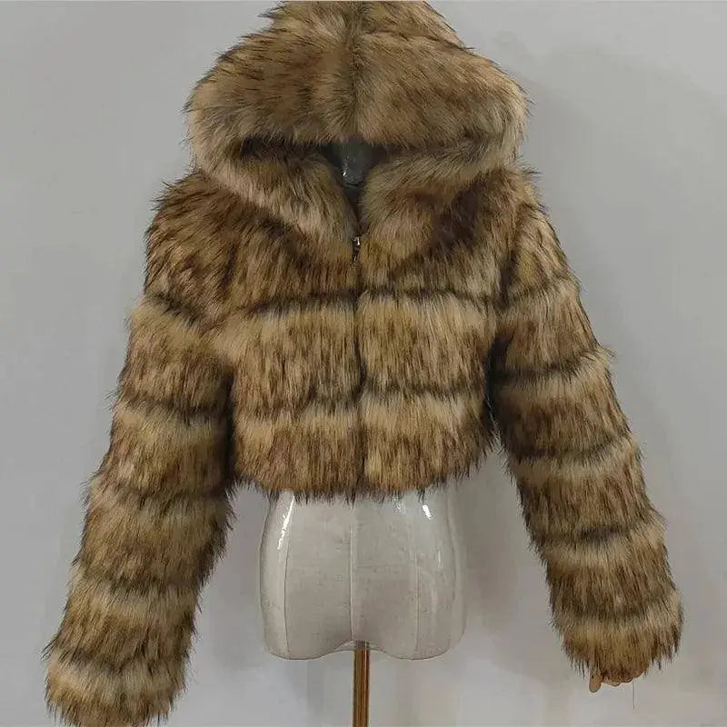 Autumn Furry Cropped Faux Fur Coats Jackets Fluffy Top Coat SS69