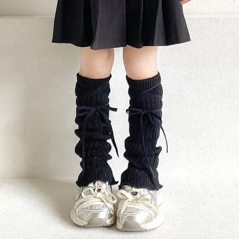 Autumn Winter Children Leg Warmers Lolita Lace Bowknot Knitted Socks Baby Girls Warm Foot Cover Cute Sweet Socks Long Stockings.