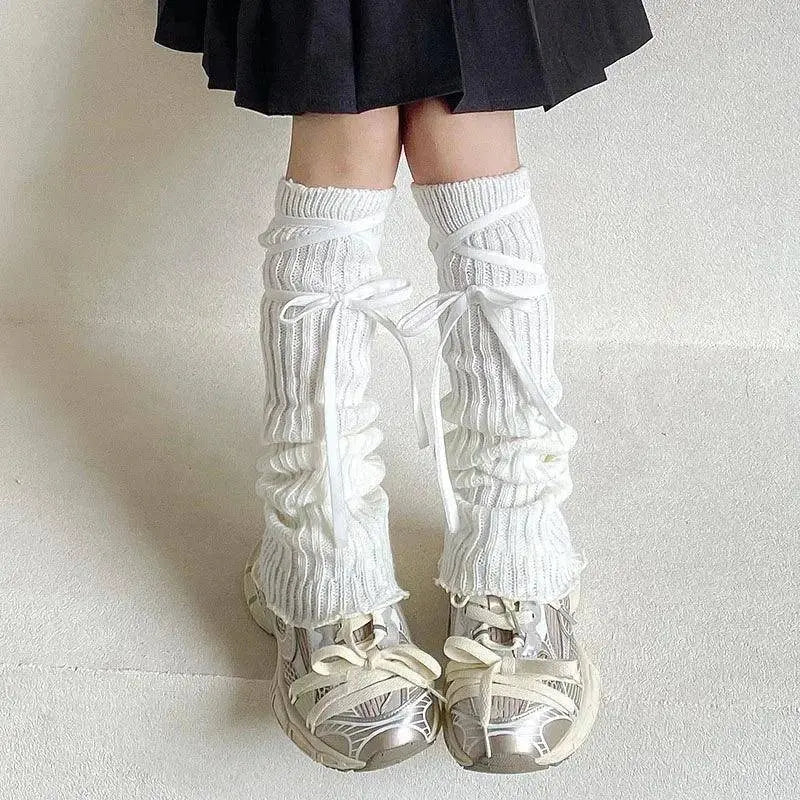 Autumn Winter Children Leg Warmers Lolita Lace Bowknot Knitted Socks Baby Girls Warm Foot Cover Cute Sweet Socks Long Stockings SS69