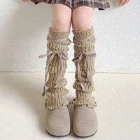 Autumn Winter Children Leg Warmers Lolita Lace Bowknot Knitted Socks Baby Girls Warm Foot Cover Cute Sweet Socks Long Stockings SS69