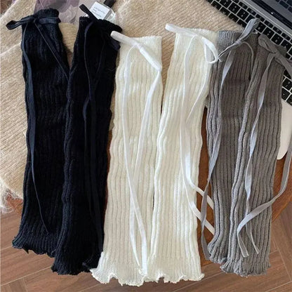 Autumn Winter Children Leg Warmers Lolita Lace Bowknot Knitted Socks Baby Girls Warm Foot Cover Cute Sweet Socks Long Stockings SS69