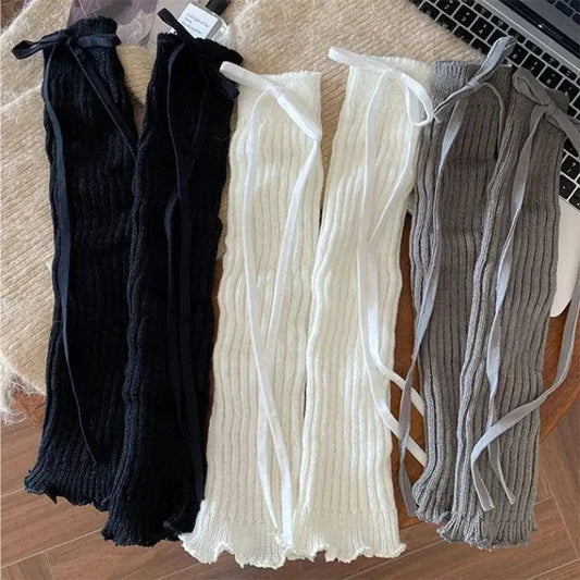 Autumn Winter Children Leg Warmers Lolita Lace Bowknot Knitted Socks Baby Girls Warm Foot Cover Cute Sweet Socks Long Stockings SS69