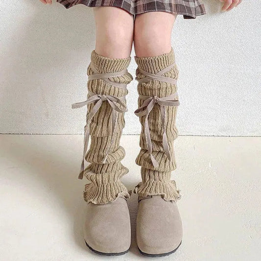 Autumn Winter Children Leg Warmers Lolita Lace Bowknot Knitted Socks Baby Girls Warm Foot Cover Cute Sweet Socks Long Stockings SS69