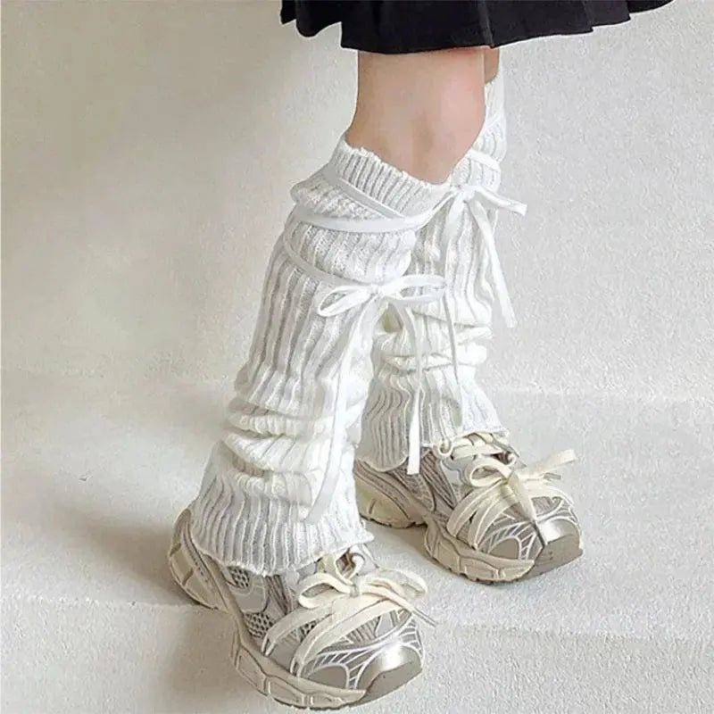 Autumn Winter Children Leg Warmers Lolita Lace Bowknot Knitted Socks Baby Girls Warm Foot Cover Cute Sweet Socks Long Stockings SS69