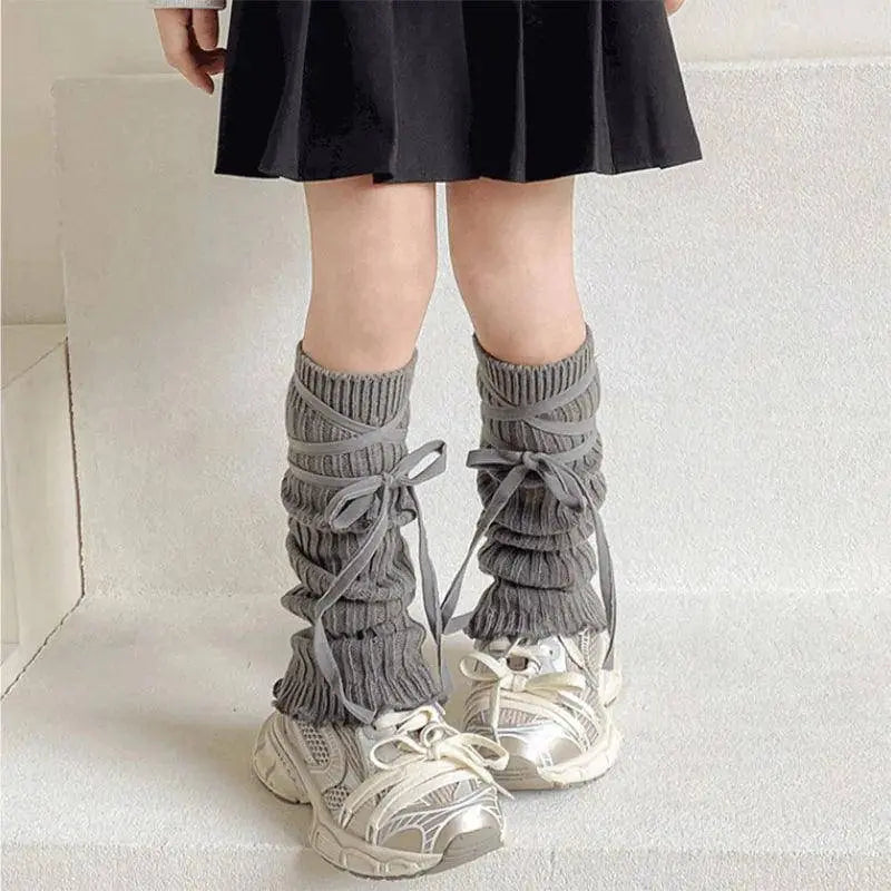 Autumn Winter Children Leg Warmers Lolita Lace Bowknot Knitted Socks Baby Girls Warm Foot Cover Cute Sweet Socks Long Stockings SS69