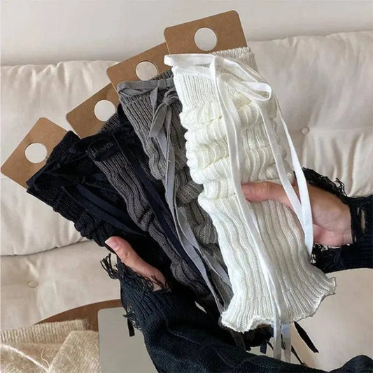 Autumn Winter Children Leg Warmers Lolita Lace Bowknot Knitted Socks Baby Girls Warm Foot Cover Cute Sweet Socks Long Stockings SS69