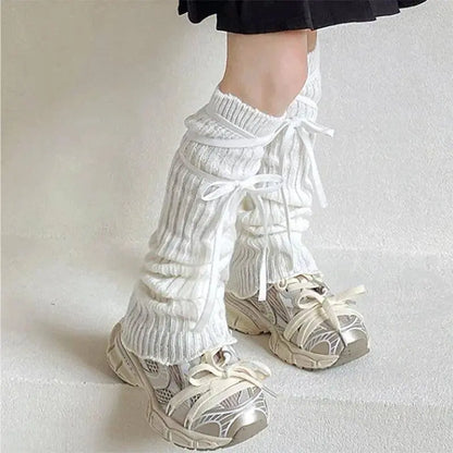 Autumn Winter Children Leg Warmers Lolita Lace Bowknot Knitted Socks Baby Girls Warm Foot Cover Cute Sweet Socks Long Stockings SS69