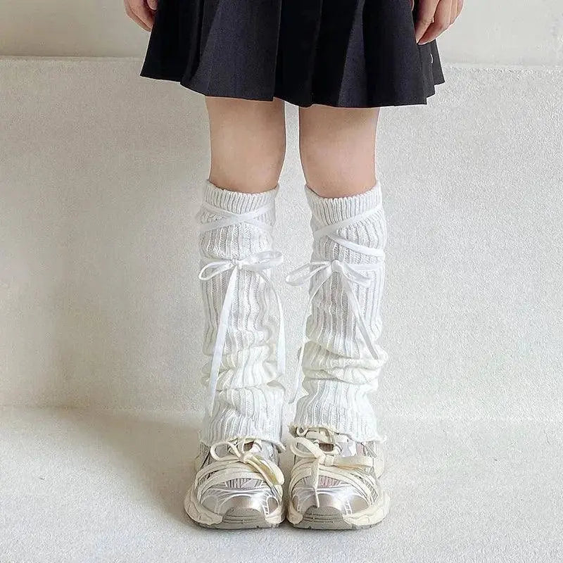 Autumn Winter Children Leg Warmers Lolita Lace Bowknot Knitted Socks Baby Girls Warm Foot Cover Cute Sweet Socks Long Stockings SS69