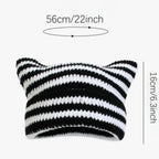 Autumn Winter Cute Cat Ears Cap, Streetwear Beanie Hat, Little Devil Striped Knitted Hat For Men Women, Kawaii Y2k Hat - SS69