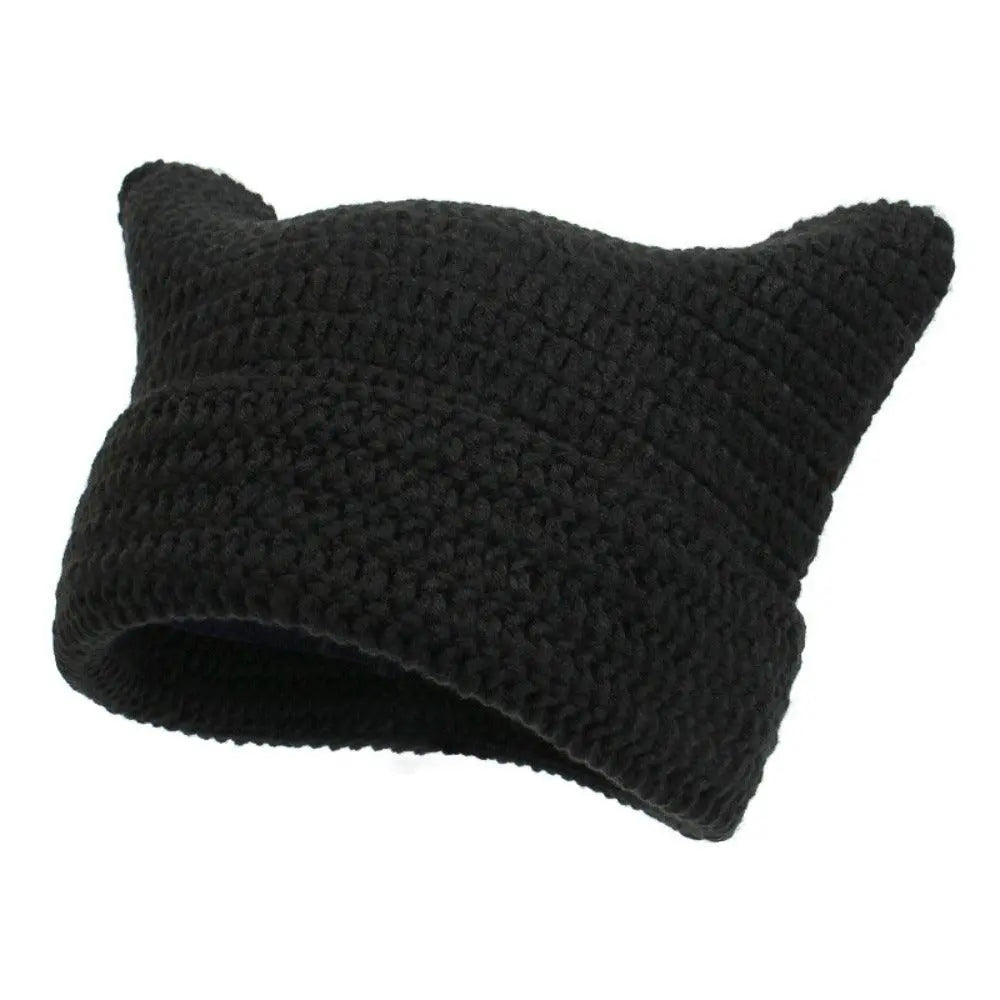 Autumn Winter Cute Cat Ears Cap, Streetwear Beanie Hat, Little Devil Striped Knitted Hat For Men Women, Kawaii Y2k Hat - SS69