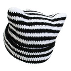 Autumn Winter Cute Cat Ears Cap, Streetwear Beanie Hat, Little Devil Striped Knitted Hat For Men Women, Kawaii Y2k Hat - SS69