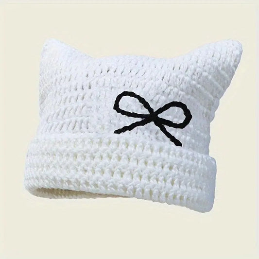 Autumn Winter Cute Cat Ears Cap, Streetwear Beanie Hat, Little Devil Striped Knitted Hat For Men Women, Kawaii Y2k Hat - SS69