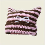 Autumn Winter Cute Cat Ears Cap, Streetwear Beanie Hat, Little Devil Striped Knitted Hat For Men Women, Kawaii Y2k Hat - SS69