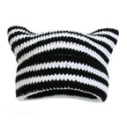 Autumn Winter Cute Cat Ears Cap, Streetwear Beanie Hat, Little Devil Striped Knitted Hat For Men Women, Kawaii Y2k Hat - SS69