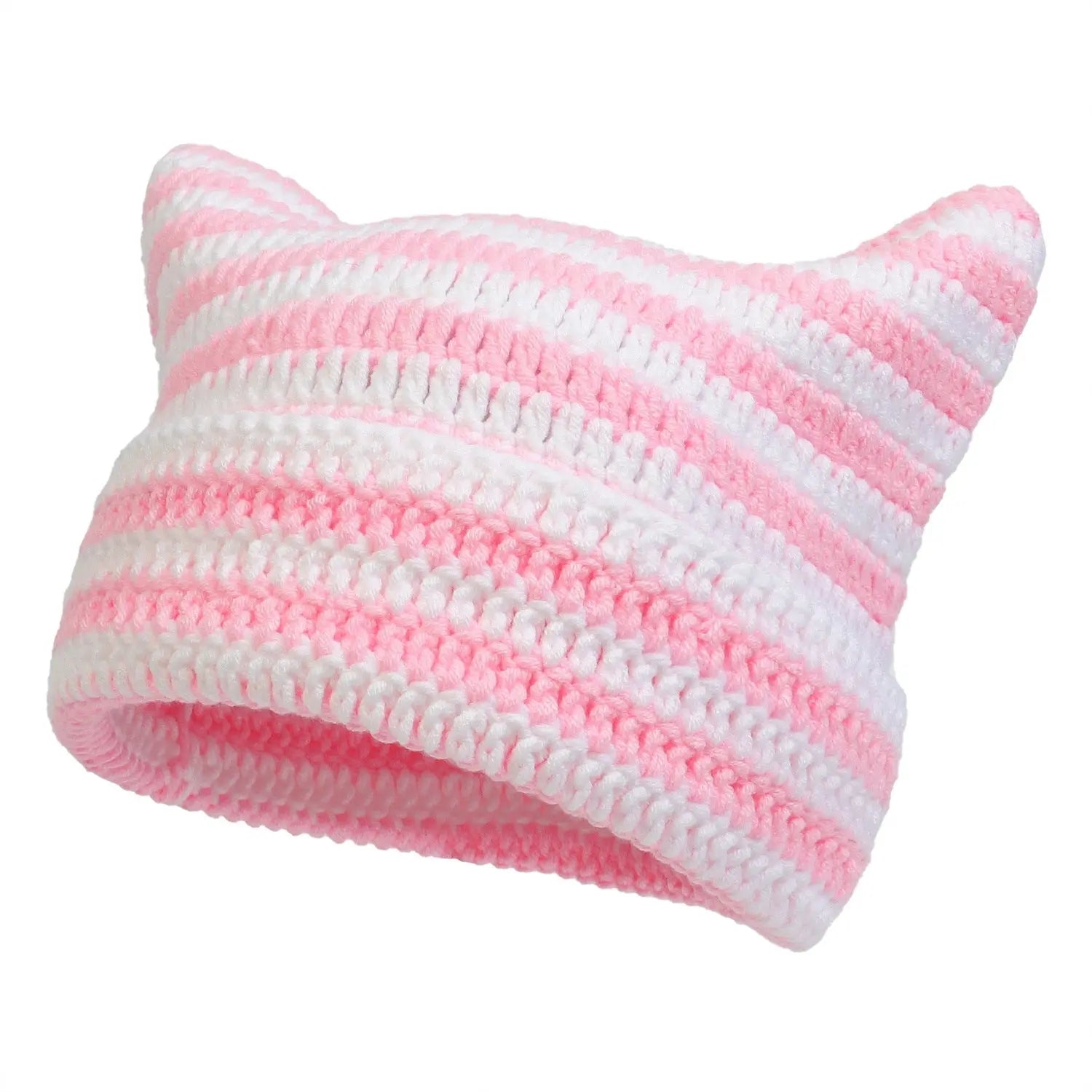 Autumn Winter Cute Cat Ears Cap, Streetwear Beanie Hat, Little Devil Striped Knitted Hat For Men Women, Kawaii Y2k Hat - SS69